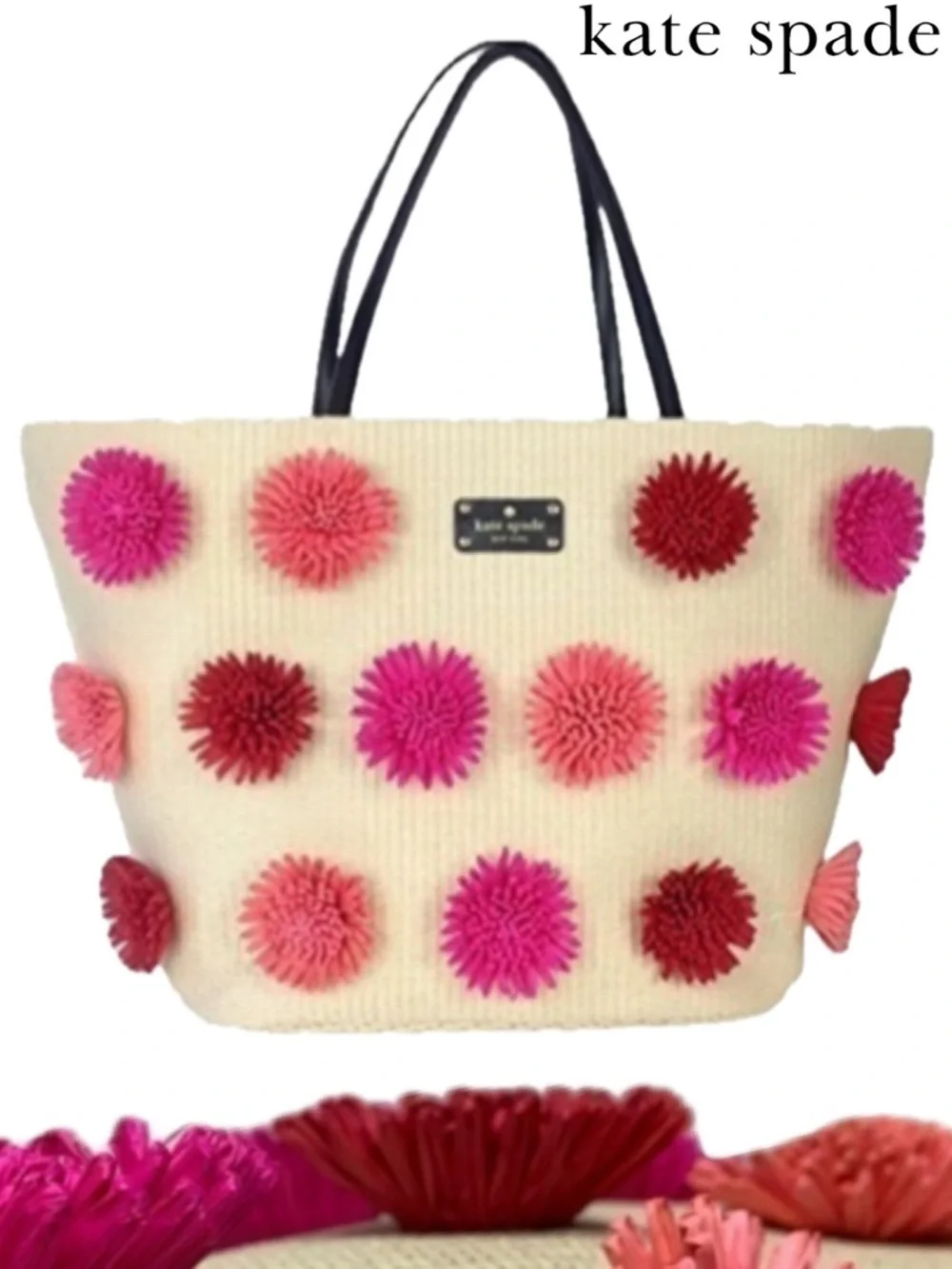 Kate Spade Floral Appliqué Straw Large Tot…